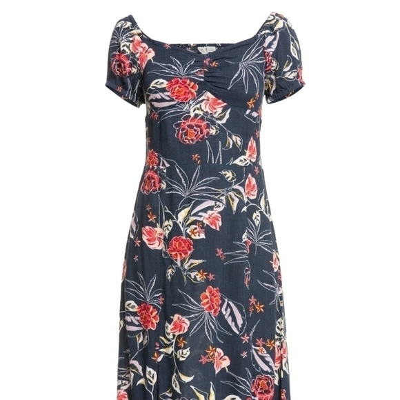 Roxy square sweetheart neckline bright floral print midi dress size Small - Picture 1 of 8